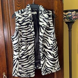 Kate & Rosy Black & White Zebra Faux Fur Open Front Vest